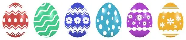 Vector illustration of Easter Egg vector set. Colored eggs with different pattern on white isolated background.