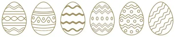 Vector illustration of Easter Egg vector set. Gold Framed outline eggs on white isolated background.
