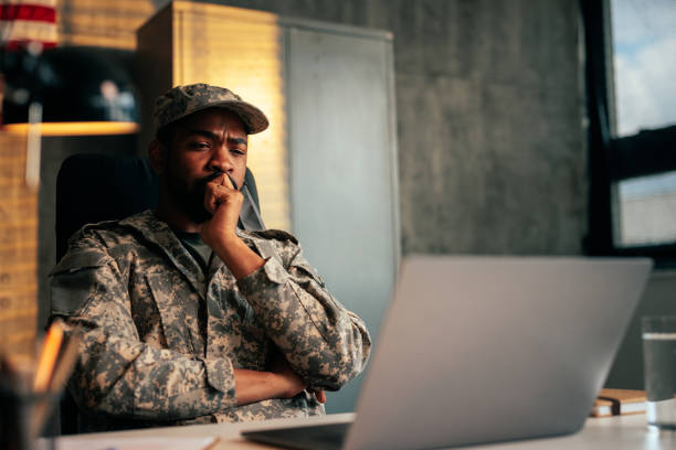 istock African American army officer working in office. 1488191951