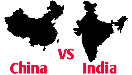 A India VS China Border Disputes War Concept Illustration, Fight Trade Breaking News Timeline Paper, Country Maps Silhouette Style