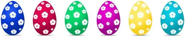 Vector illustration of Easter Egg vector set. Colored eggs with flower pattern on white isolated background.