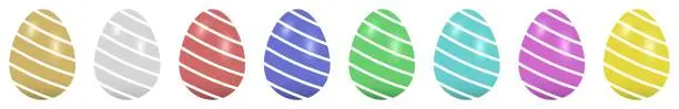 Vector illustration of Easter Egg vector set. Colored striped eggs on white isolated background.