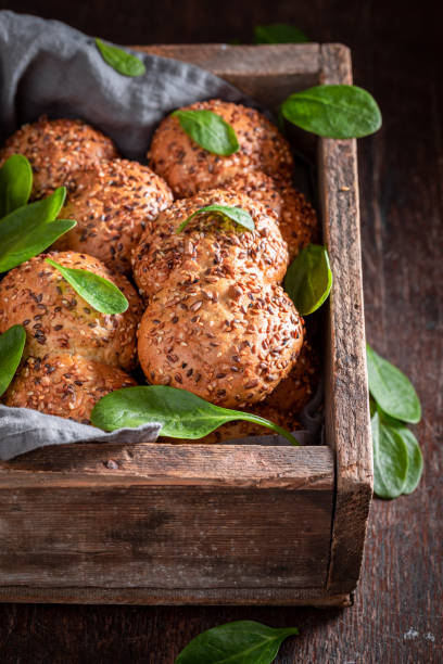istock Fresh spinach buns baked in home oven. 1488193682