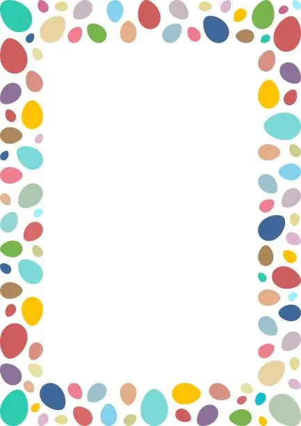 Vector illustration of Easter frame or border with colorful eggs on white isolated background.