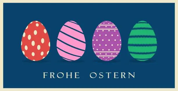 Vector illustration of Easter Egg with german greetings on dark blue background.