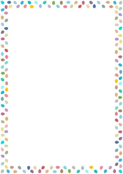 Vector illustration of Easter frame with colorful eggs on white isolated background.
