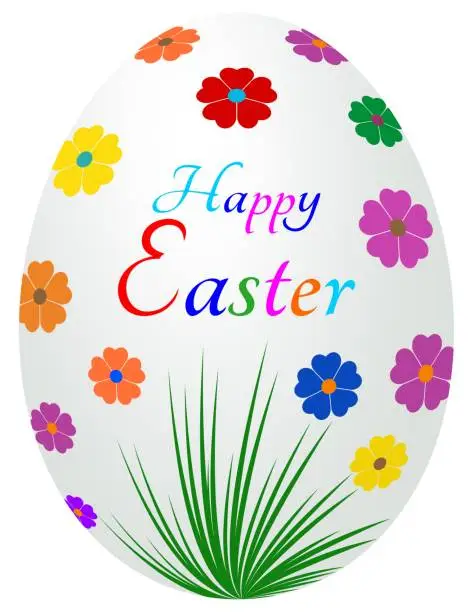 Vector illustration of Happy Easter Egg with greetings on white isolated background.