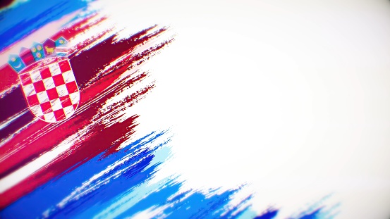Croatian flag paint brush on white background, The concept of Croatia, drawing, brushstroke, grunge, paint strokes, dirty, national, independence, patriotism, election, template, oil painting, pastel colored, cartoon animation, textured effect