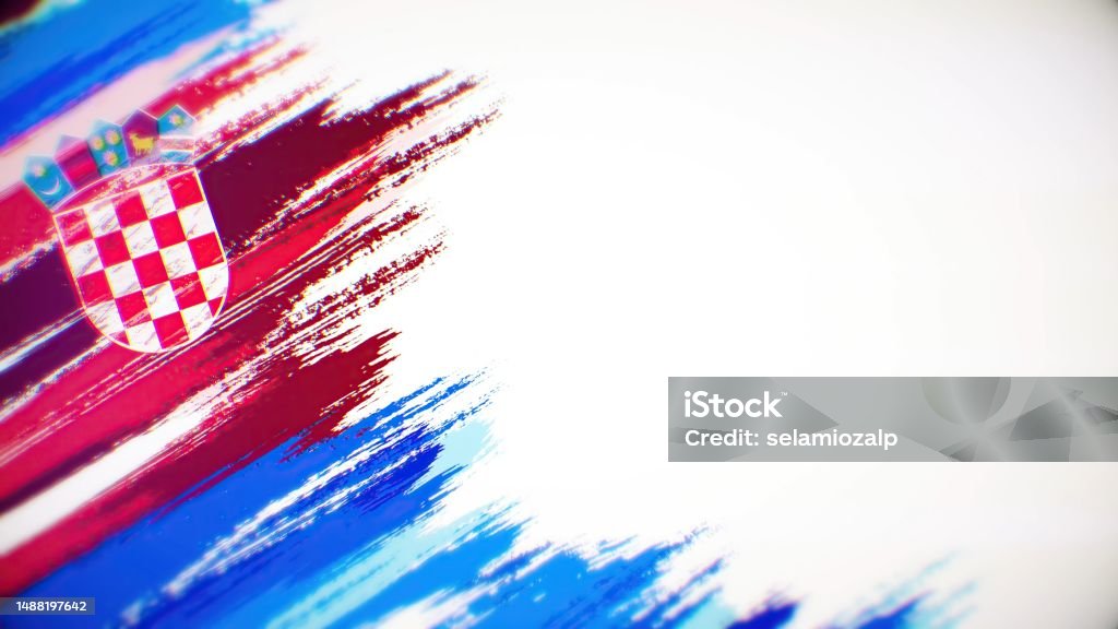 Croatian flag paint brush on white background, The concept of Croatia, drawing, brushstroke, grunge, paint strokes, dirty, national, independence, patriotism, election, template, oil painting, pastel colored, cartoon animation, textured effect Croatian Flag Stock Photo