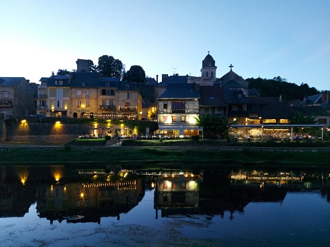 the Vezere river in Montignac Lascaux by night