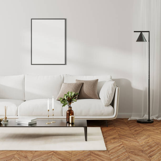 istock poster frame mock up in home living room  interior with white sofa and coffee table with decor, 3d render 1488208257