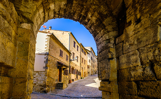 historic buildings at the old town of Volterra in italy - Tuscany