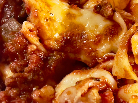 Meat Lasagna with melted cheese close-up