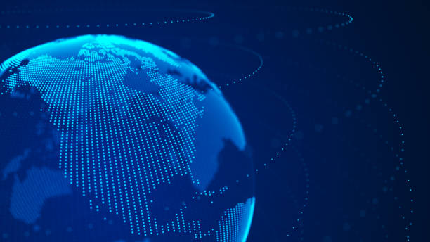 地球。ワールドワイドウェブ。グローバルネットワーク接続。世界地図。3dレンダリング。 - 北アメリカ点のイラスト素材／クリップアート素材／マンガ素材／アイコン素材