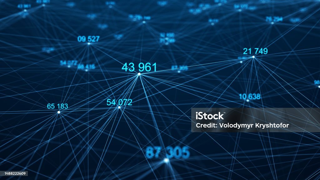 Computer Network Numerical Flying Connected Numbers On Black Background Digital Illustration ...