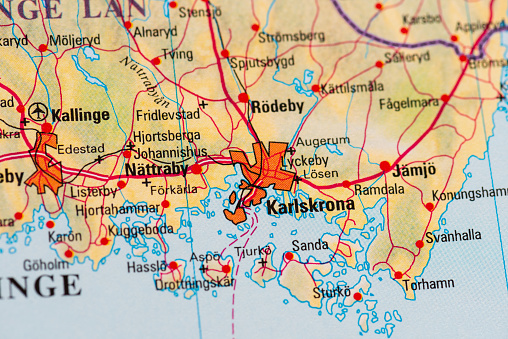 Map of Karlskrona in Sweden.
