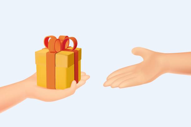 istock 3D Human Hand gives to someone present. Giftbox is passing from hand to hand. Friend shares present or surprise gift 1488224162