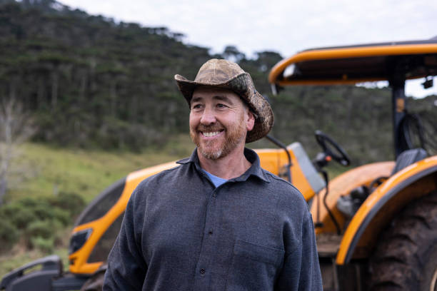 istock Caucasian man portrait on tractor 1488224193