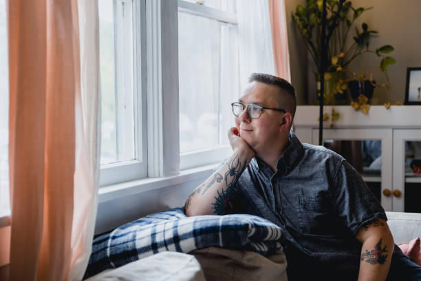 Indoor Portrait of a man on the Autism Spectrum - fotografia de stock