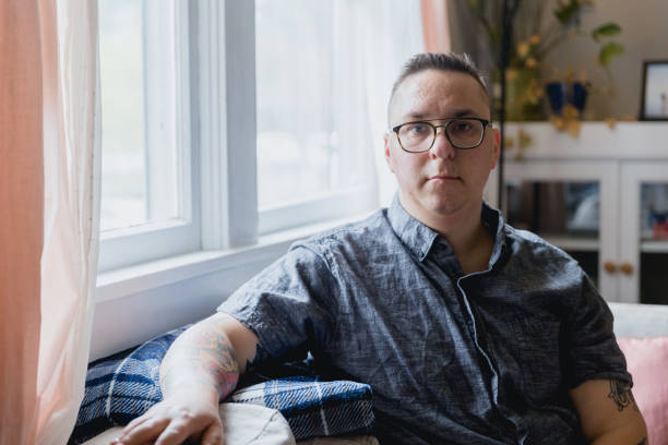 Indoor Portrait of a man on the Autism Spectrum - fotografia de stock