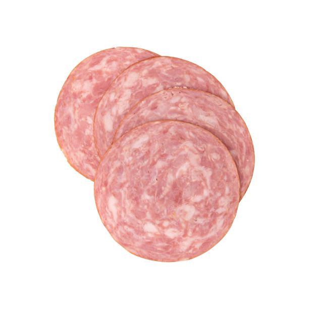 istock ham cut into pieces isolated on white background 1488229035