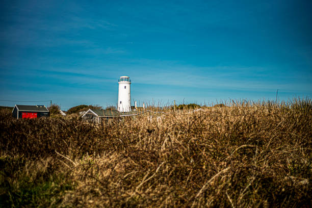 blauer himmel und leuchtturm. - lighthouse maine portland maine scenics stock-fotos und bilder