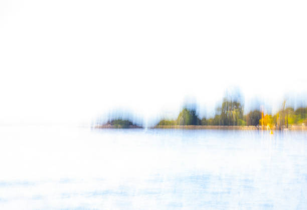 Abstract blurred landscape, city harbour, background with copy space, full frame horizontal composition
