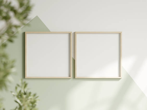 istock Frame mockup in green kids room interior, poster mockup, dinosaur frame mockup, 3d render 1488234684