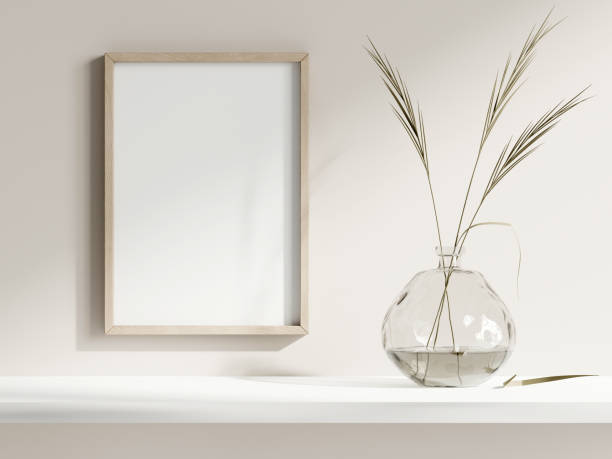 istock Frame mockup in minimalist boho interior, poster mockup, 3d render 1488235332