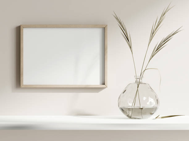 istock Frame mockup in minimalist boho interior, poster mockup, 3d render 1488235341