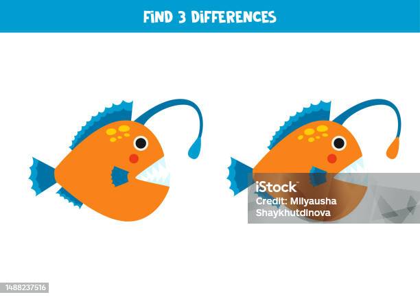 Color Cute Angler Fish Worksheet For Kids Stock Illustration