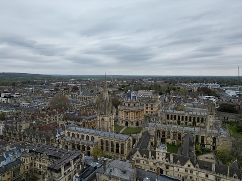 All Souls College historic buildings in  Oxford UK drone , aerial,