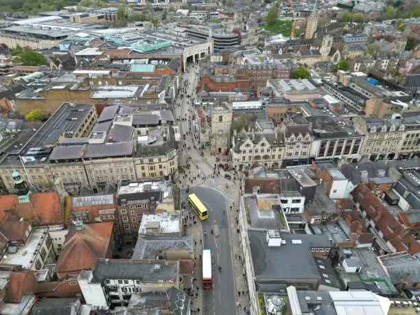 Photo of Queen street Oxford city centre UK drone aerial view