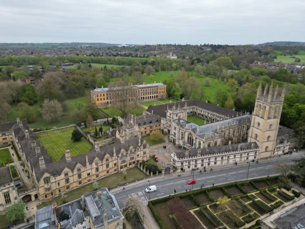 Magdalen College Oxford  UK drone aerial view Magdalen College Oxford  UK drone aerial view queens college stock pictures, royalty-free photos & images