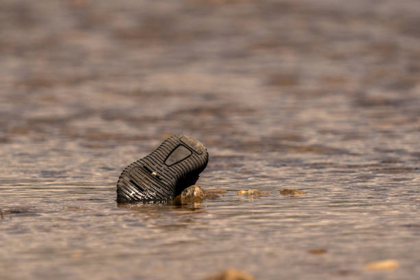 Hiker's feet over a mountain stream in Abruzzo. Other images in: