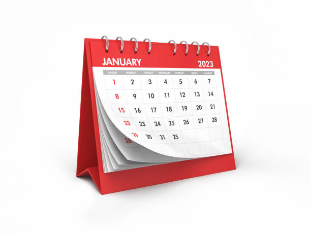 istock January 2023 Desktop Calendar on Purple Background, Desk Calendar Object + Shadow Clipping Path 1488249056