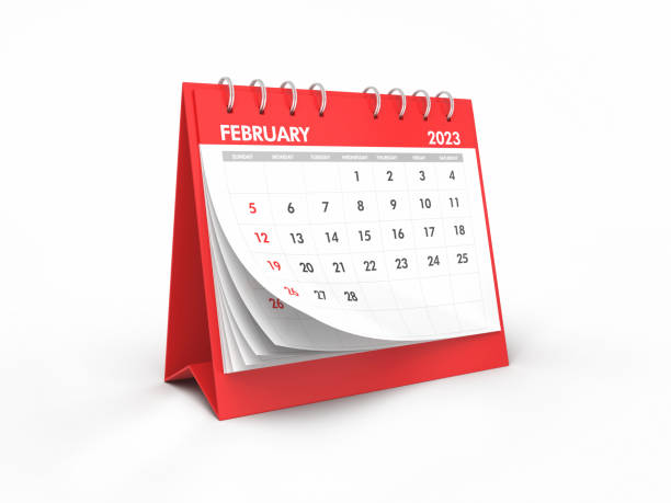 istock February 2023 Desktop Calendar on Purple Background, Desk Calendar Object + Shadow Clipping Path 1488249066
