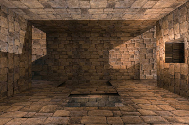 Corridor and Hallway of a Shale Stone Interior. Interior design. 3d render.