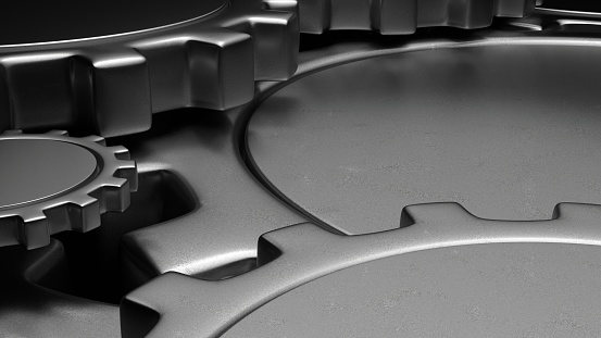 minimalistic background with bearings, gears, rotation, abstraction on a black background, 3d rendering