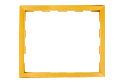 Yellow photo frame on a white background.