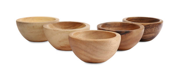 istock Set of wooden bowls on white background 1488254943