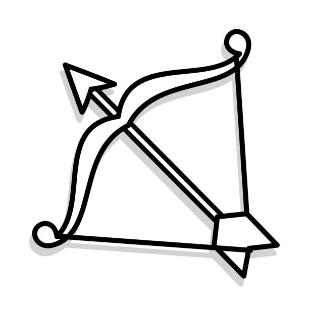 ilustrações de stock, clip art, desenhos animados e ícones de bow and arrow doodle 5 - duotone aiming hunter bow and arrow
