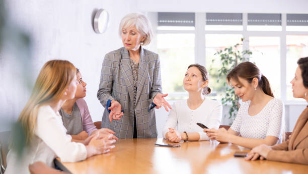 istock Women have discussion sitting at table in office 1488256833