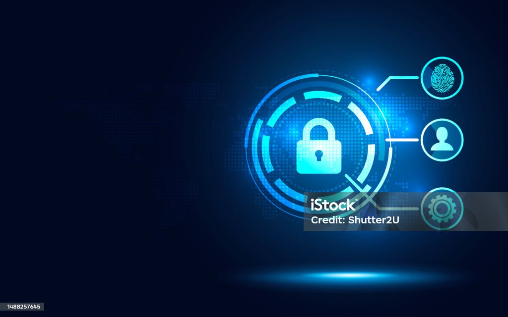Cyber Security Biometric Lock Blue Abstract Digital Binary Code ...