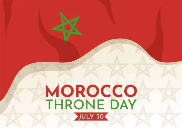 Vector illustration of Happy Morocco Throne Day Vector Illustration with Waving Flag in Celebration National Holiday on July 30 Cartoon Hand Drawn Landing Page Templates