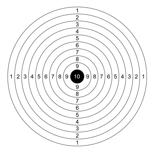 Vector illustration of Blank paper round target template with shooting range numbers. Vector circle clean target for shooting practice