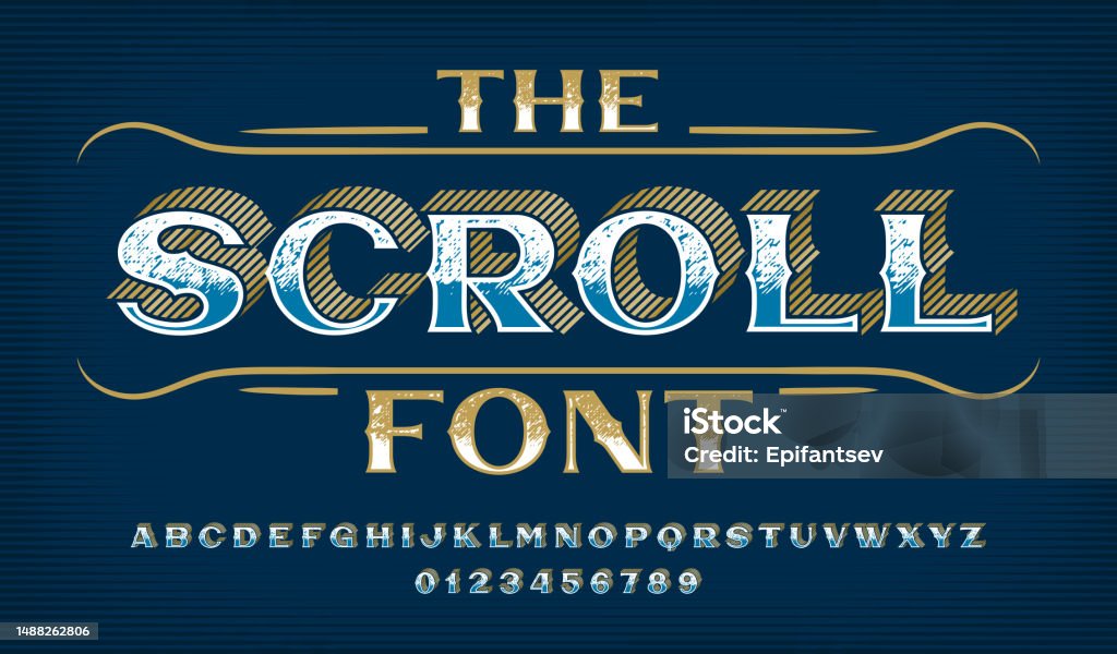 Scroll With Lettering Scroll Alphabet Font Vintage Distressed Letters And Numbers Stock ...