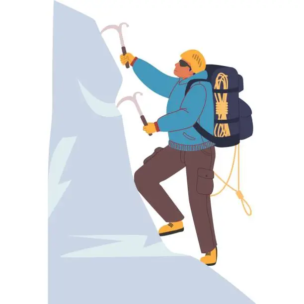 Vector illustration of Man climber on mount vector icon