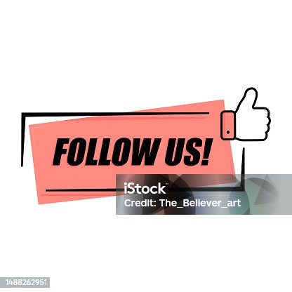 istock Follow us with cursor button icon in flat design. Vector illustration background. 1488262951