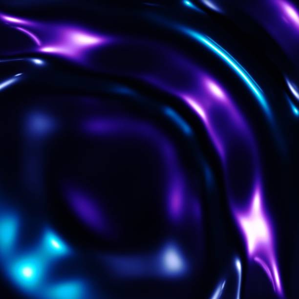 istock glowing neon light purple and blue abstract wavy and silk forms liquid, Golden glossy gradient texture surface water Backdrop, 3D Silk Illustration 1488267786